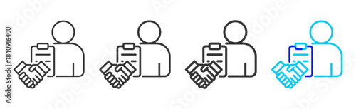 orientation agreement icon set in creative outline style for business featuring multiple thickness variations suitable for modern office toolkit and pro visual identity design