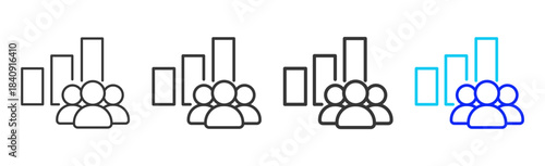 team progress icon set in creative outline style for business featuring multiple thickness variations suitable for modern office toolkit and pro visual identity design