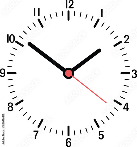 Minimal analog clock illustration, modern wall clock design, time concept graphic, clean clock face with hands, simple timekeeping vector art