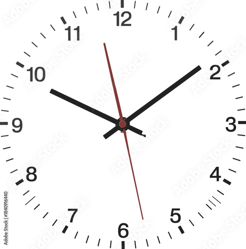 Minimal analog clock illustration, modern wall clock design, time concept graphic, clean clock face with hands, simple timekeeping vector art