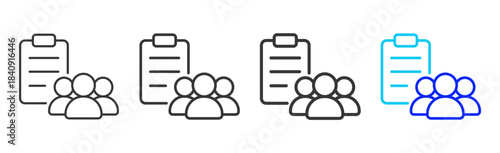 team analytics icon set in creative outline style for business featuring multiple thickness variations suitable for modern office toolkit and pro visual identity design