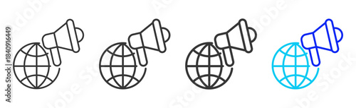 global announcement icon set in creative outline style for business featuring multiple thickness variations suitable for modern office toolkit and pro visual identity design