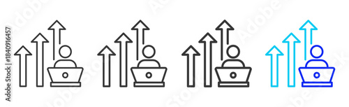 skill development icon set in creative outline style for business featuring multiple thickness variations suitable for modern office toolkit and pro visual identity design