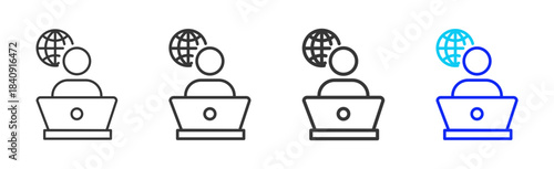 Remote Onboarding icon set in creative outline style for business featuring multiple thickness variations suitable for modern office toolkit and pro visual identity design