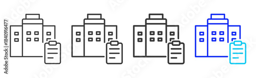 company checklist icon set in creative outline style for business featuring multiple thickness variations suitable for modern office toolkit and pro visual identity design