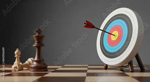 A chessboard with a king and a target in the center.