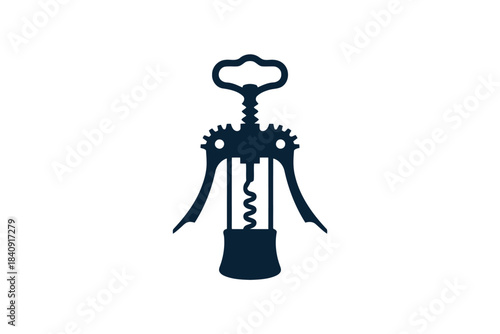 Dark blue silhouette of a corkscrew bottle opener on a white background wine opener kitchen utensil