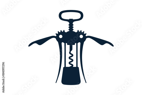 Dark blue silhouette of a winged corkscrew on a white background wine opener bottle opener