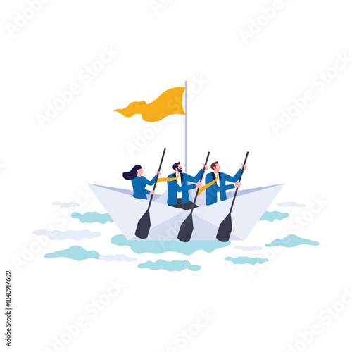 Teamwork and support to achieve target, vision for forward strategy for success concept business