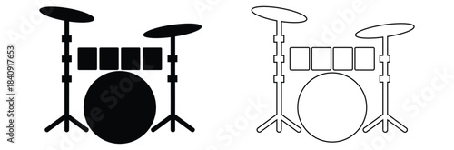Drum set icon silhouette and outline vector graphic,Drum icon vector illustration logo design,