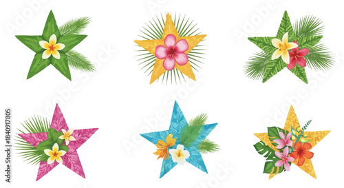 Decorative star and floral fusion elements arranged in a bright symmetrical pattern with vibrant geometric details.