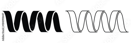 Black and white spiral ribbon or dna helix icon set vector,Logo dna science research lab helix medical icon 3d flat vector,black eco graphic design element ribbon, 
