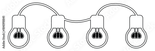 String of four light bulbs outline icon isolated on white background,Lamp linear icon set for app, and web design.Light bulb icon set. Light bulb linear icon. Idea and creativity symbol.