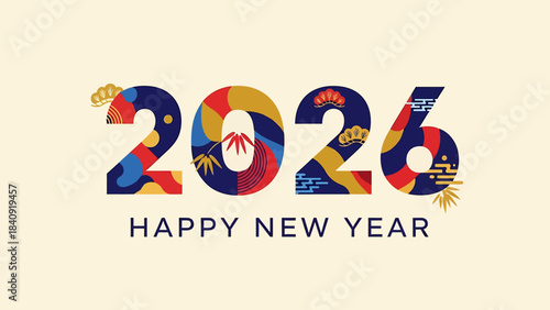Patriotic 2024 New Year illustration with flag-pattern digits, popcorn accents, and Happy New Year text