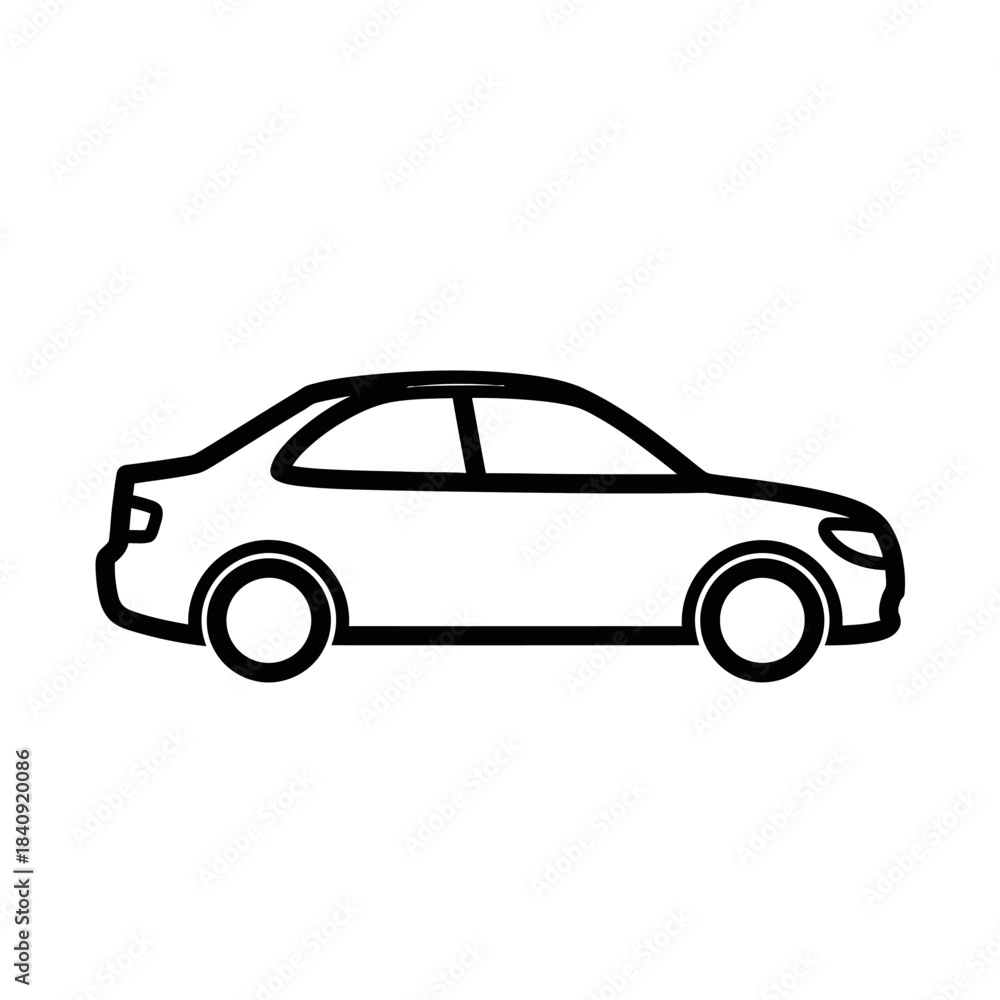 Fototapeta premium Minimal black outline illustration of a modern car side view representing automotive transport and mobility