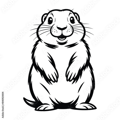 Standing Cartoon Groundhog or Marmot Vector Lineart Illustration