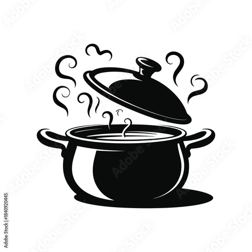 Cooking pot with steam icon vector illustration chef food preparation boiling sign hot dinner silhouette isolated background
