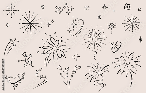 Black hand drawn firework element object for party celebration