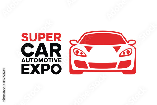 Red super car automotive expo text and graphic logo on white background vector