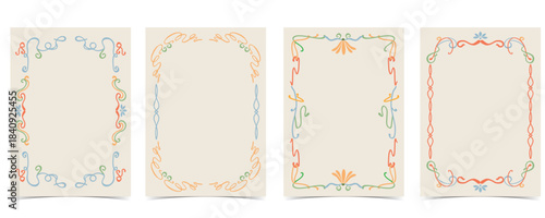 Vintage art flower frame background in nouveau line style for horizontal A4 design
