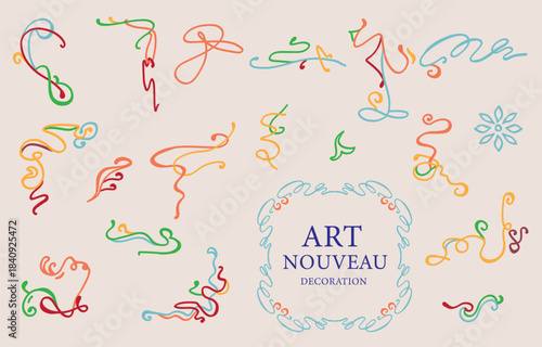 Line element object border frame with nouveau and art deco style