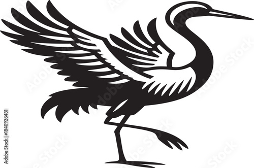 Elegant stork illustration with outstretched wings a graceful black and white design