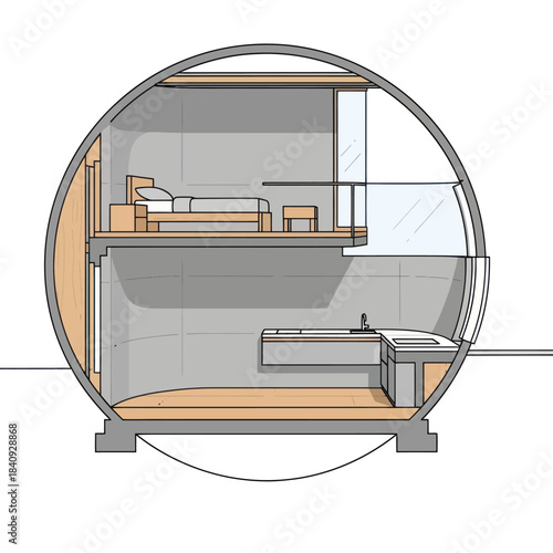 Modern Capsule Hotel Room Interior Design Blueprint.