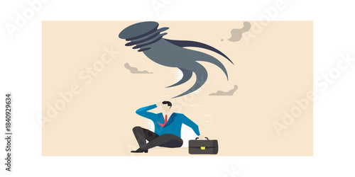 A businessman overwhelmed by dark thoughts and anxieties visually depicted