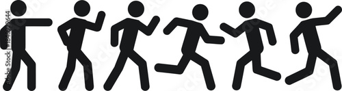 Black stick figures illustrate a smooth transition from walking to rapid running motion