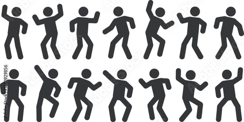 Collection of lively dancing people silhouettes in various dynamic and energetic poses