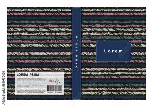 Template cover of notebook or book. Abstract striped pattern different colors. Design layout with place for text.