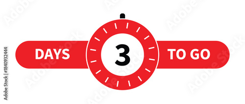 Days to go. Countdown discounts and sale time. Days left sign, label. Vector illustration