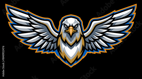 Aggressive eagle mascot with powerful spread wings, a fierce bird of prey emblem for a sports team
