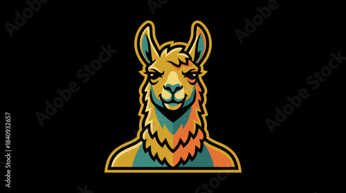 Colorful Llama Head Illustration Vibrant Alpaca Design on Black Background for Creative Use