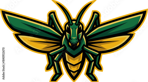 Aggressive hornet wasp insect mascot illustration in green and yellow for a sports team logo