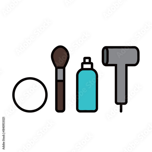 Science and Research Flat Icons Set: Erlenmeyer Flask, Microscope, DNA Helix, Test Tube, and Atom Symbol Illustrations