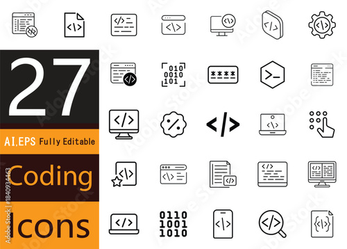 Flat Coding Icons Set for Modern Programming Interfaces