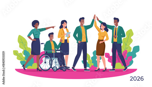 Diverse business team achieving success and inclusion through collaboration