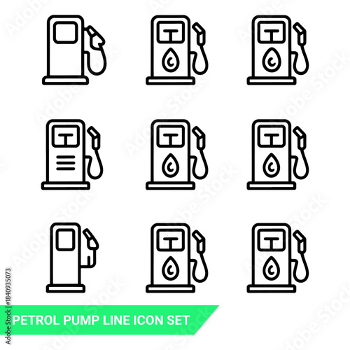 Petrol pump line icon set