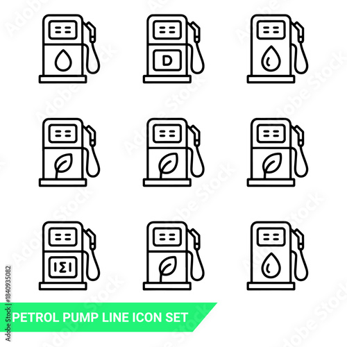 Petrol pump line icon set