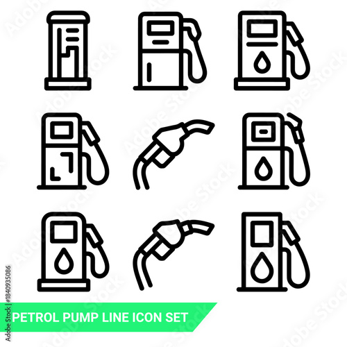 Petrol pump line icon set
