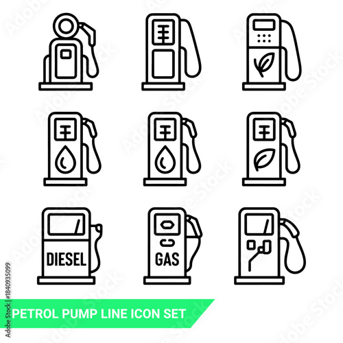 Petrol pump line icon set