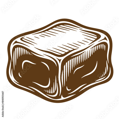 Detailed sketch of a delicious fudge brownie isolated on white background