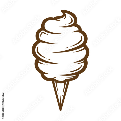 Hand drawn brown cotton candy confectionery treat on a white background
