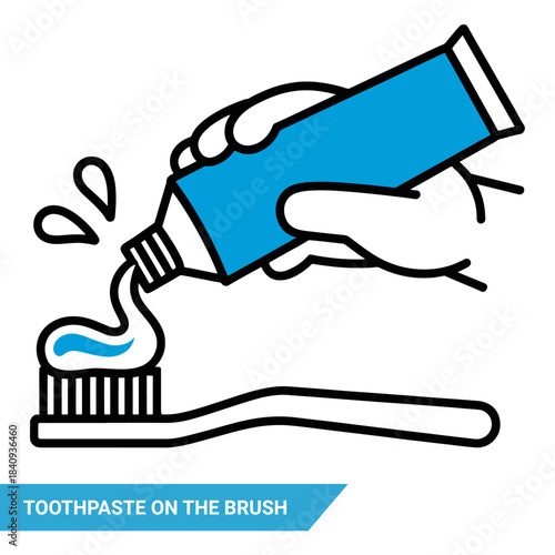 Putting toothpaste on the brush line icon