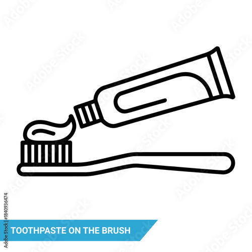 Putting toothpaste on the brush line icon
