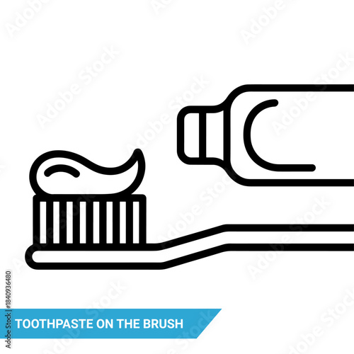 Putting toothpaste on the brush line icon