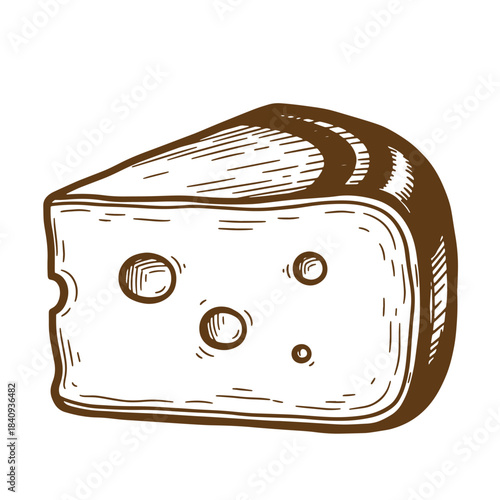 Hand drawn cheese wedge illustration in a retro style perfect for food design elements