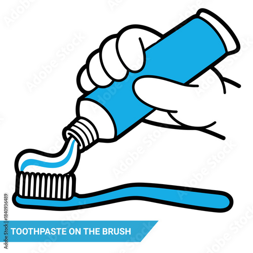 Putting toothpaste on the brush line icon