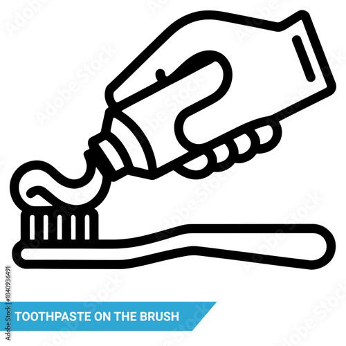 Putting toothpaste on the brush line icon